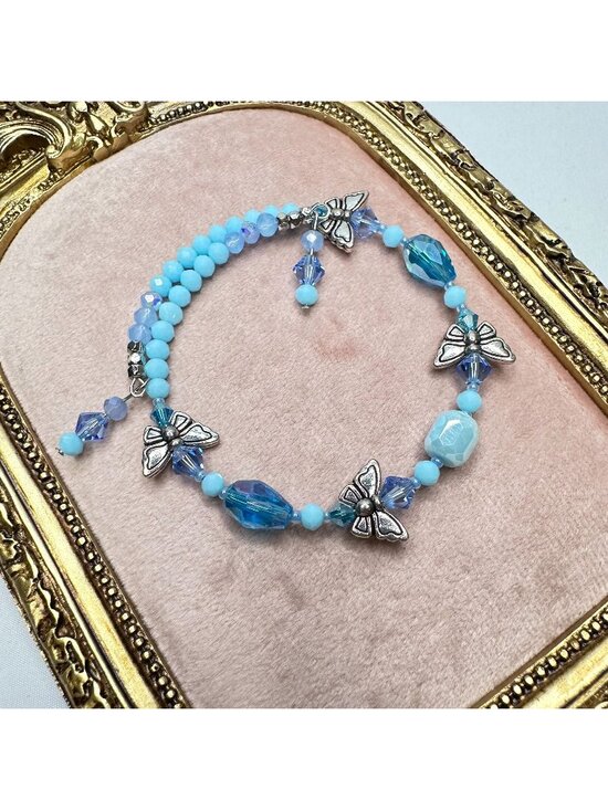 Handmade Jewelry - Handmade Butterfly Charm Bracelet Austrian Crystals Czech Glass Beads & Dangles